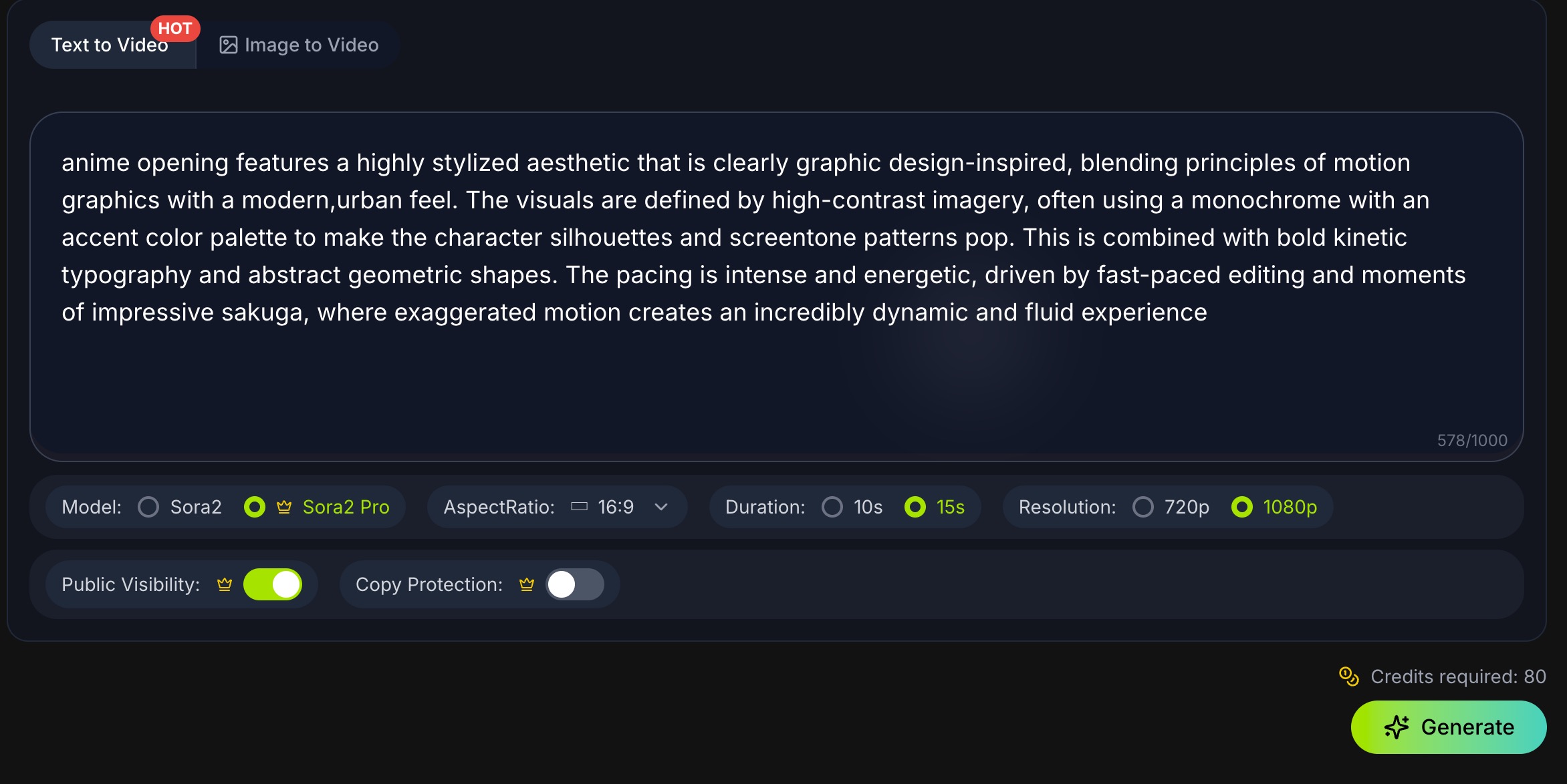 Text to video prompt interface